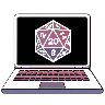 Logo for thega.me.uk A laptop showing a D20 on the screen